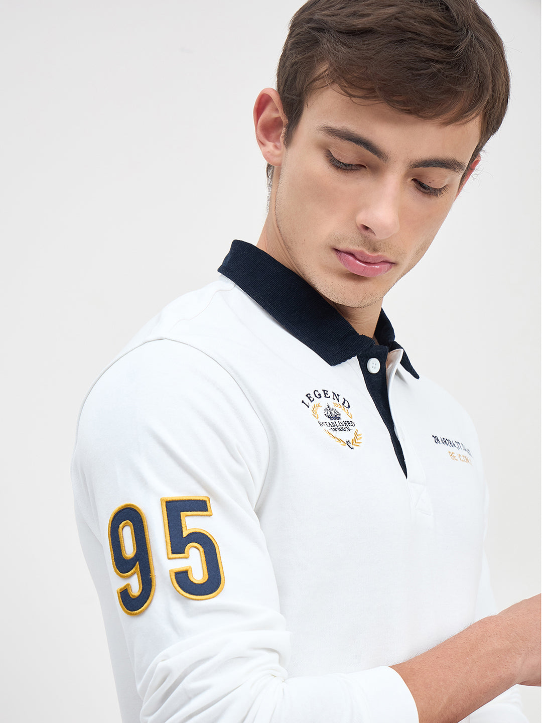 ICONIC Men White Logo Polo Neck Regular Fit Rugby
