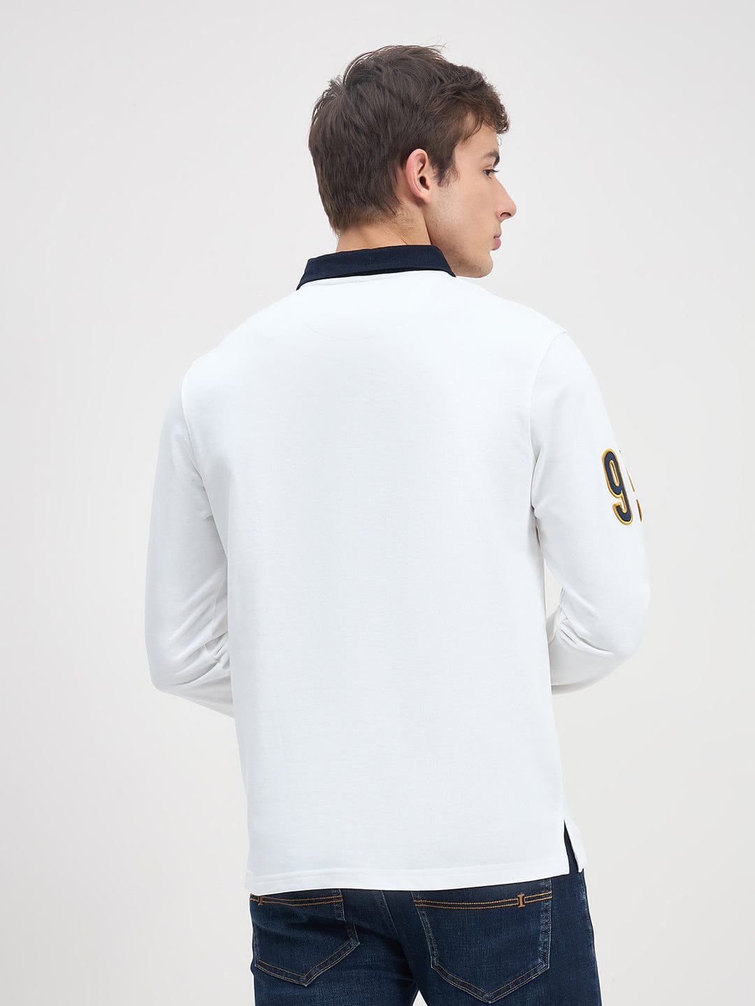 ICONIC Men White Logo Polo Neck Regular Fit Rugby