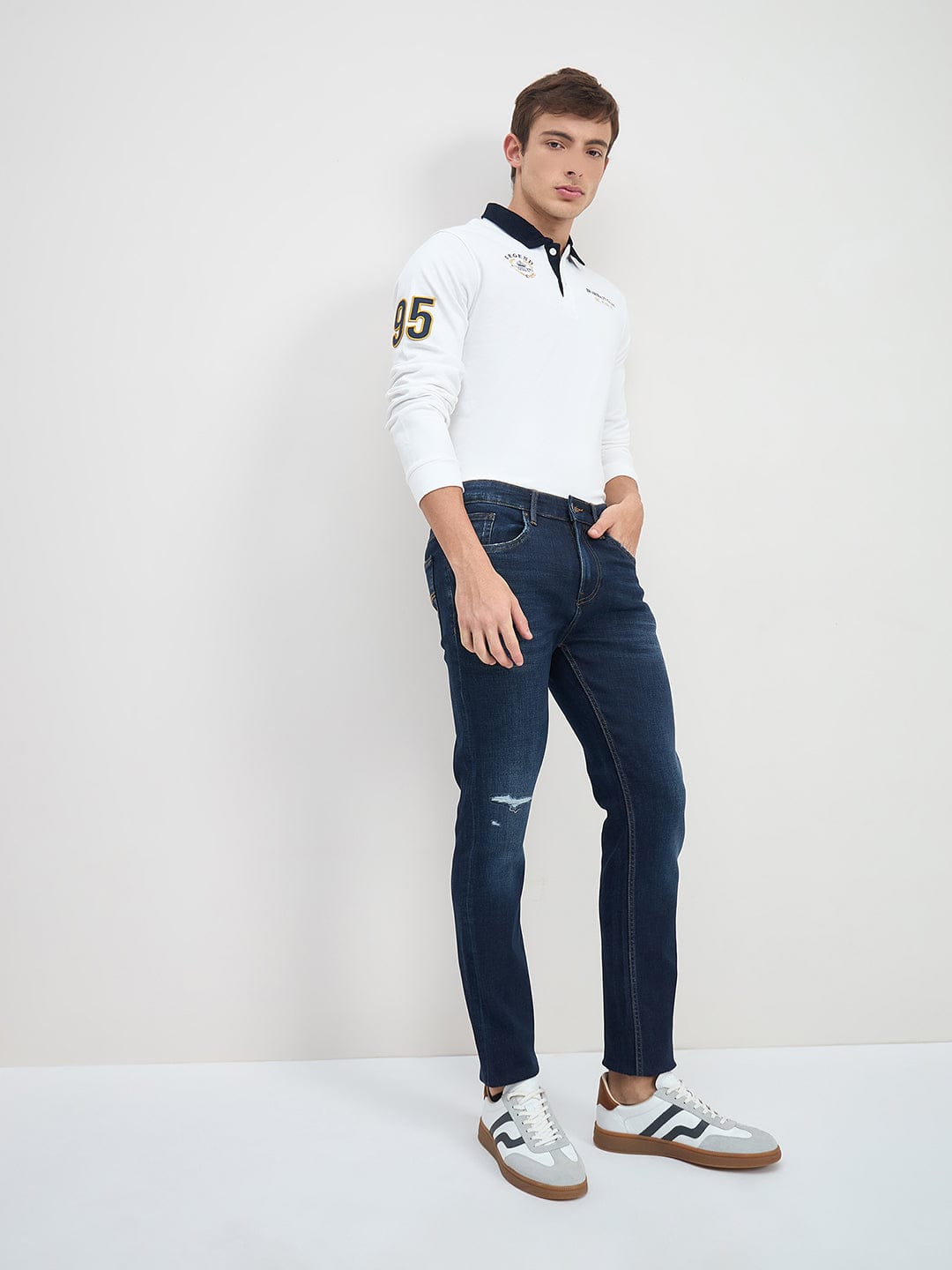 ICONIC Men White Logo Polo Neck Regular Fit Rugby