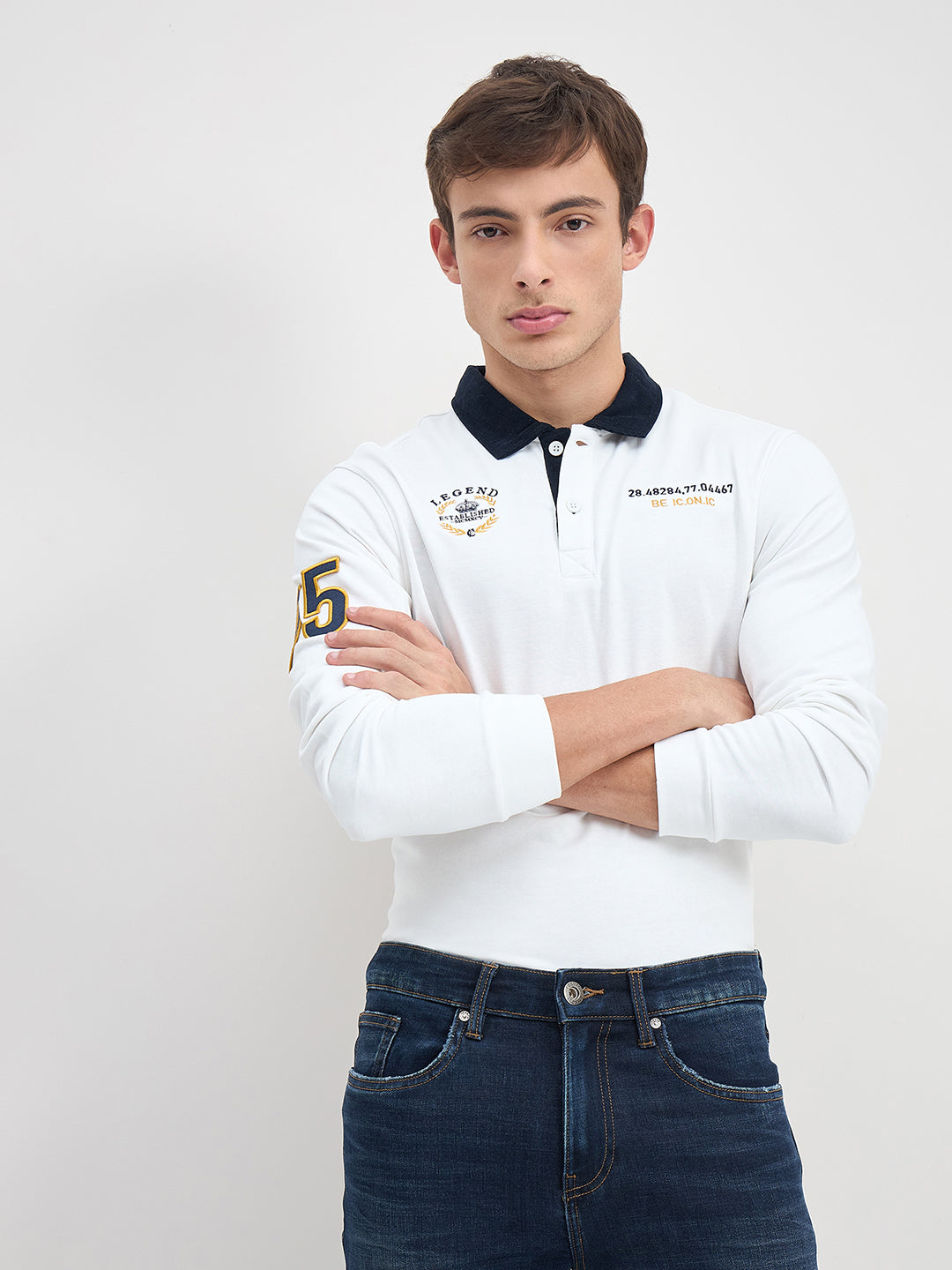 ICONIC Men White Logo Polo Neck Regular Fit Rugby