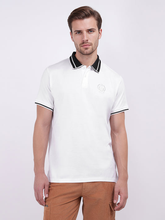 Iconic Men White Solid Polo Tshirt