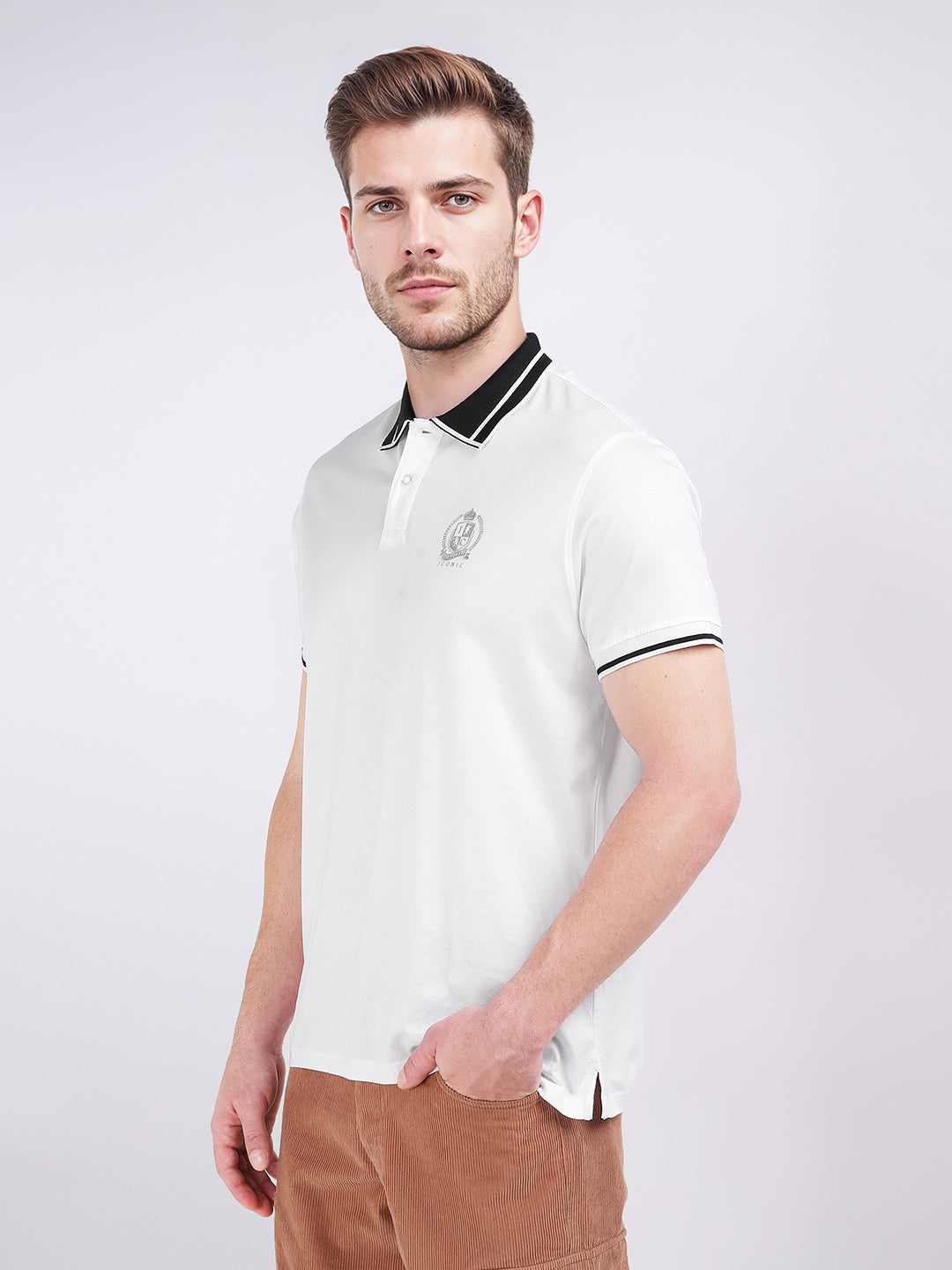 Iconic Men White Solid Polo Tshirt