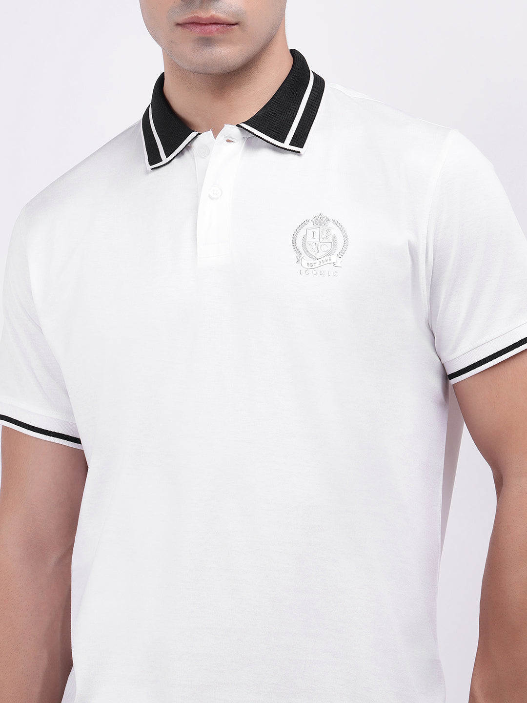 Iconic Men White Solid Polo Tshirt