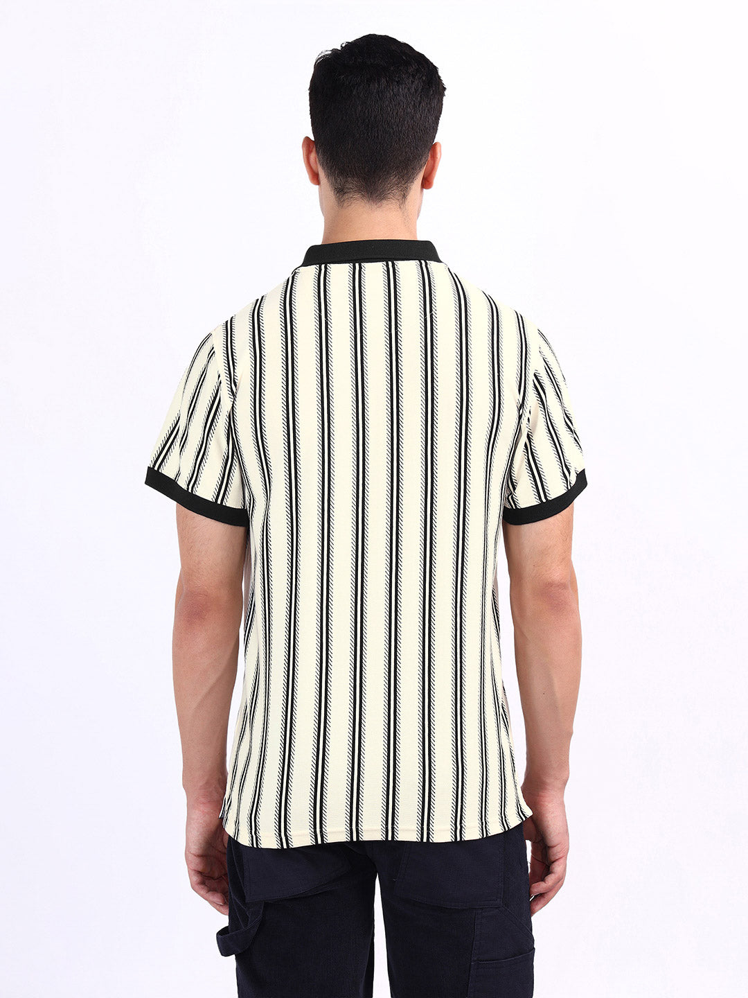 Iconic Men White Striped Polo Tshirt