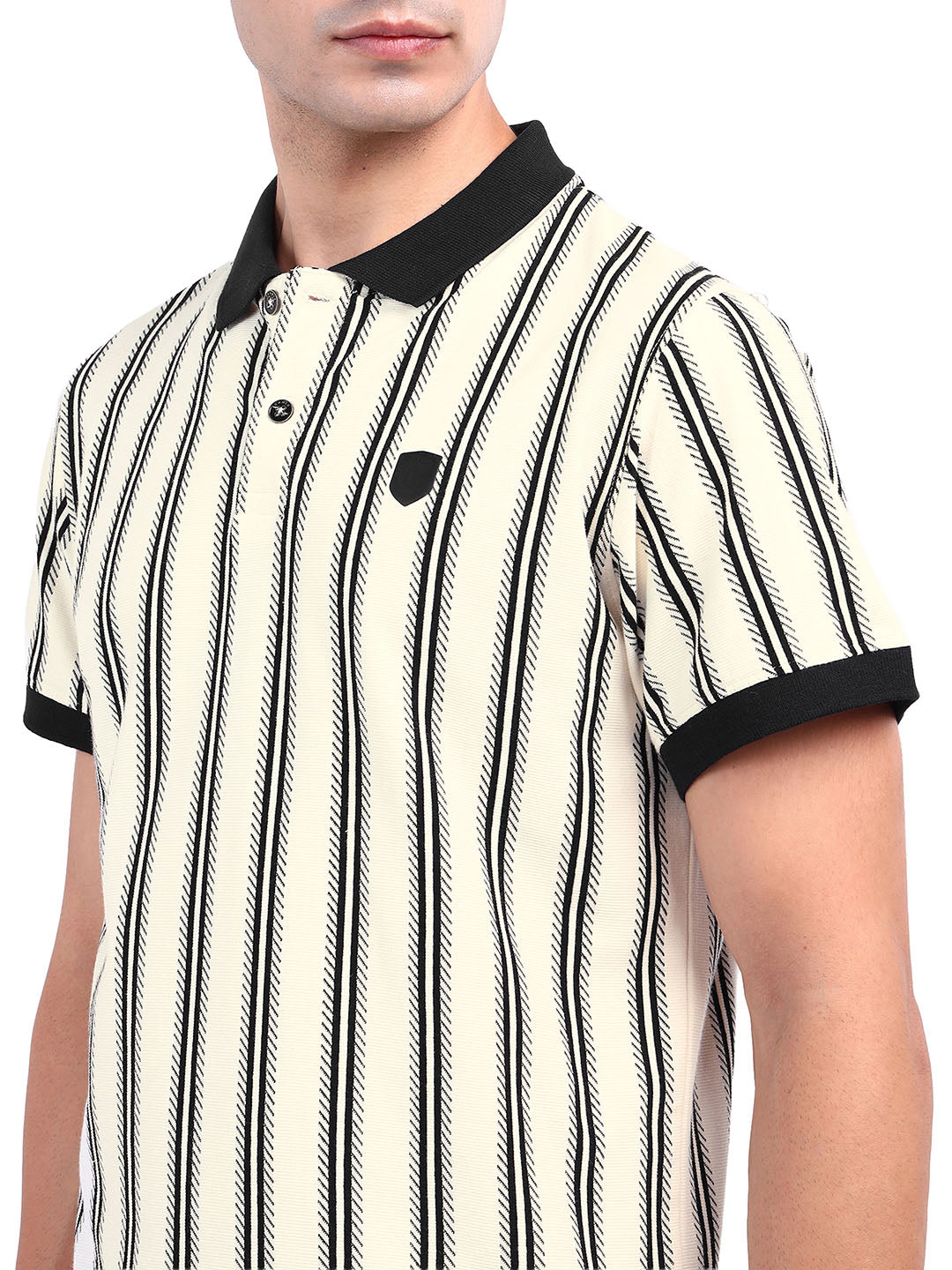Iconic Men White Striped Polo Tshirt