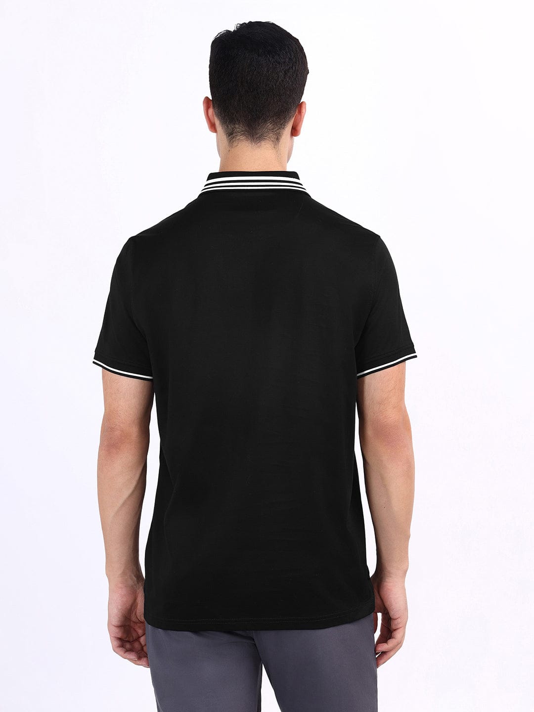 Iconic Men Black Solid Polo Tshirt