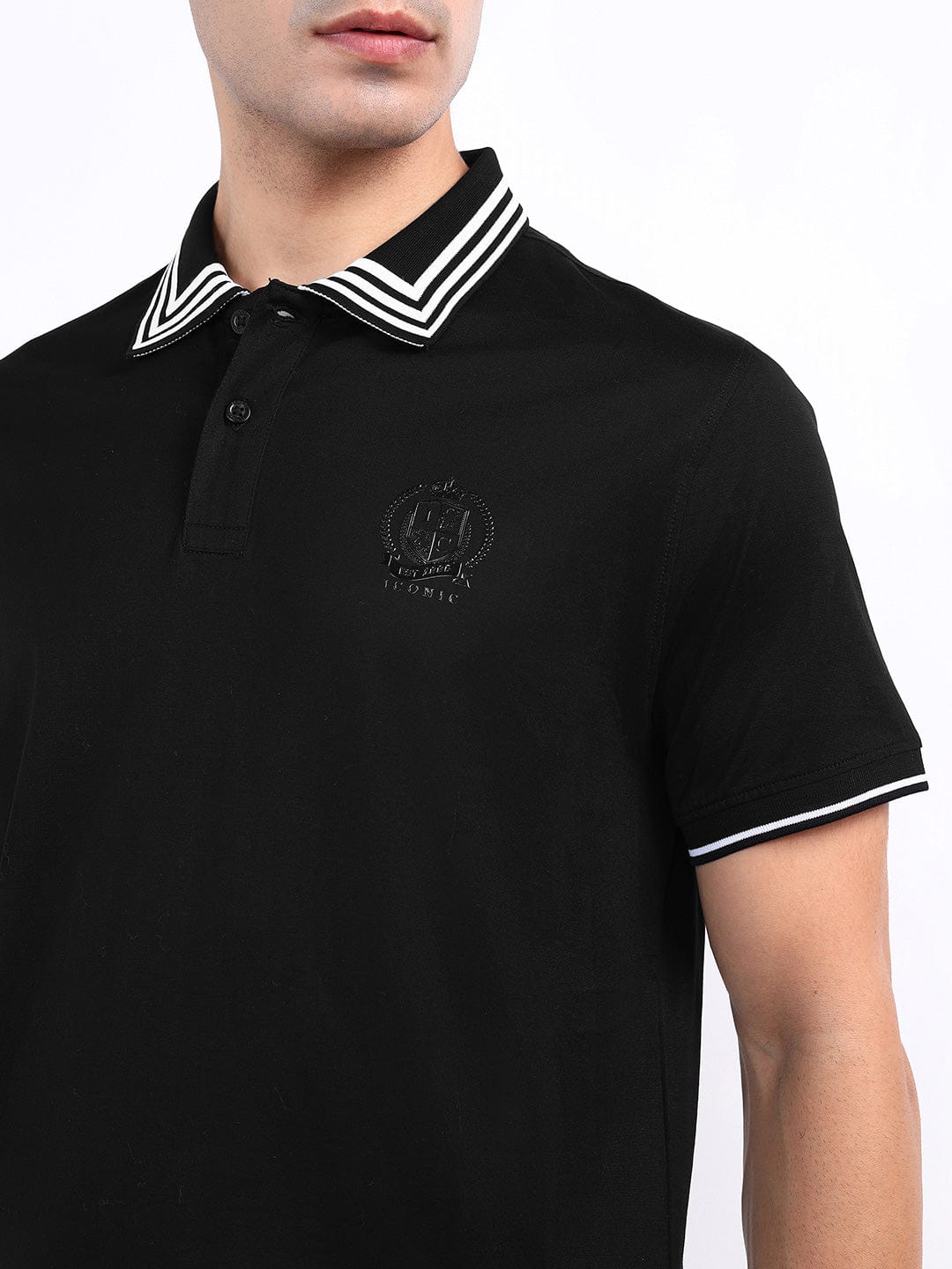 Iconic Men Black Solid Polo Tshirt