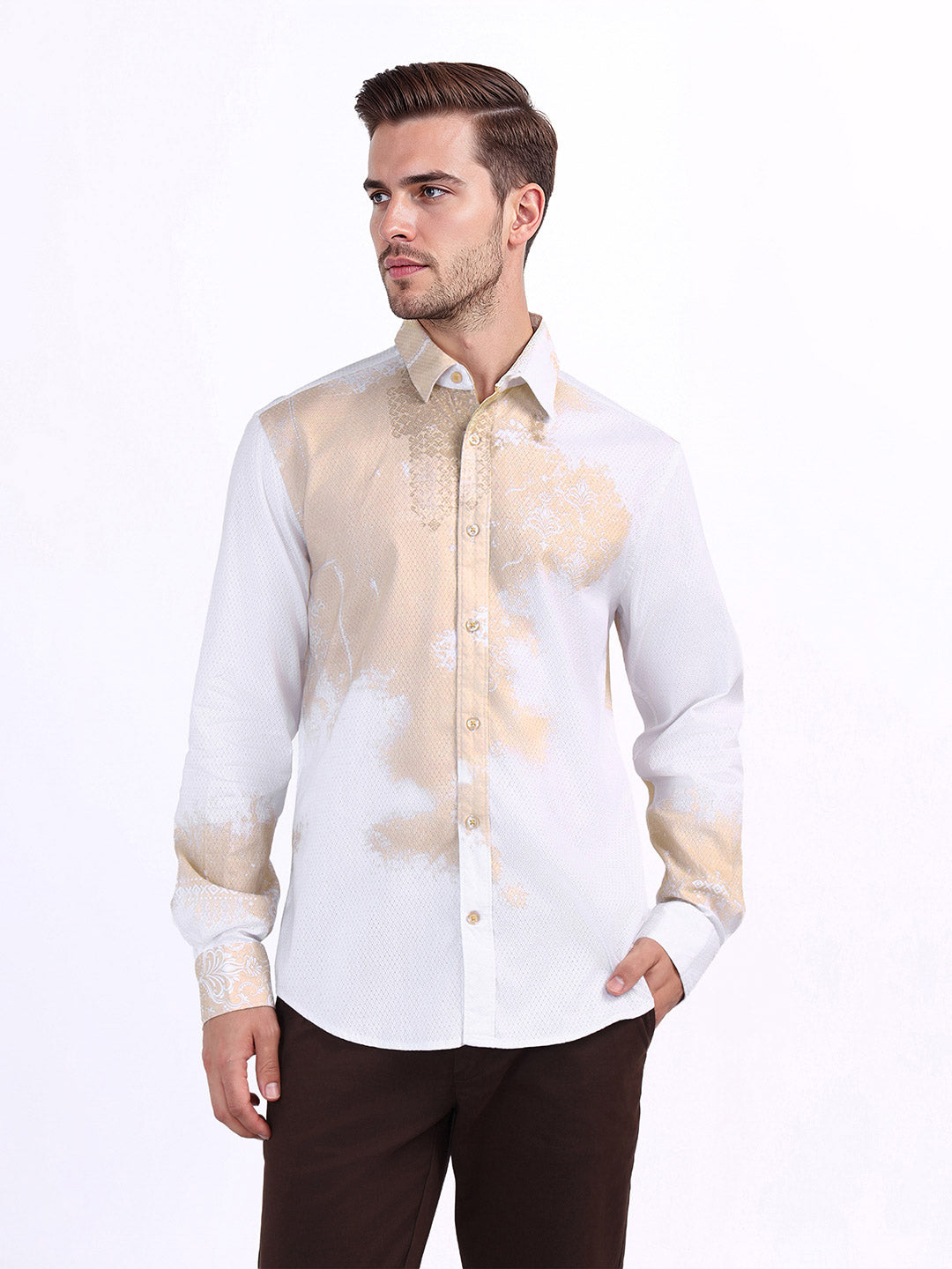 Iconic Men Beige Printed Collar Shirt