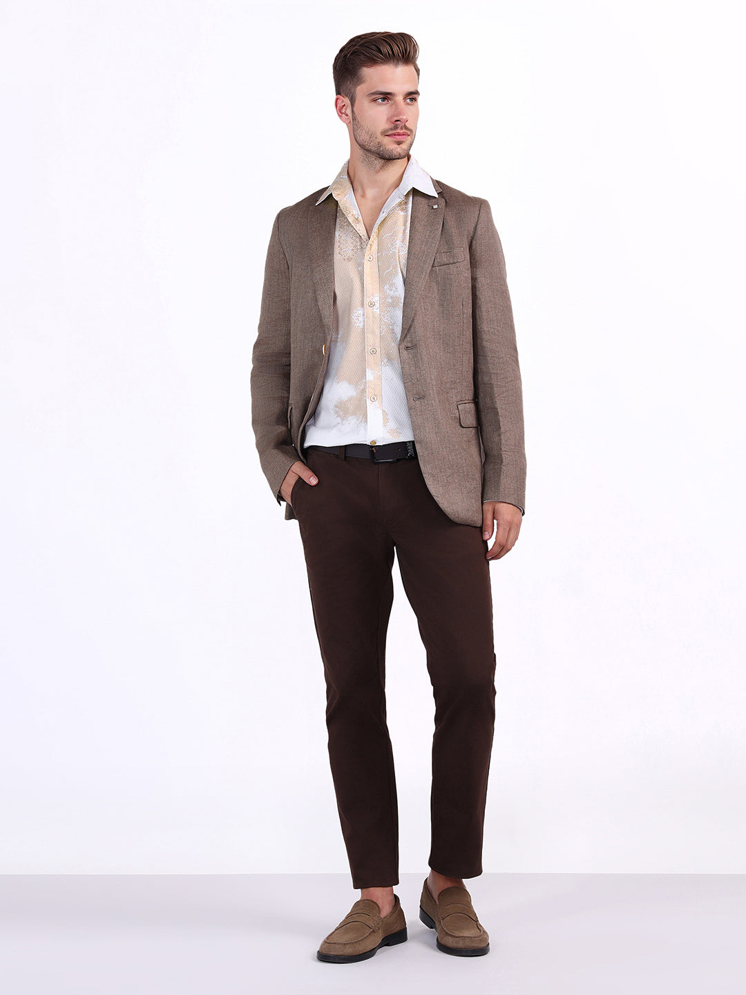 Iconic Men Beige Printed Collar Shirt
