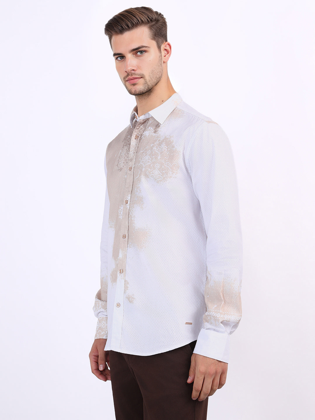 Iconic Men Beige Printed Collar Shirt
