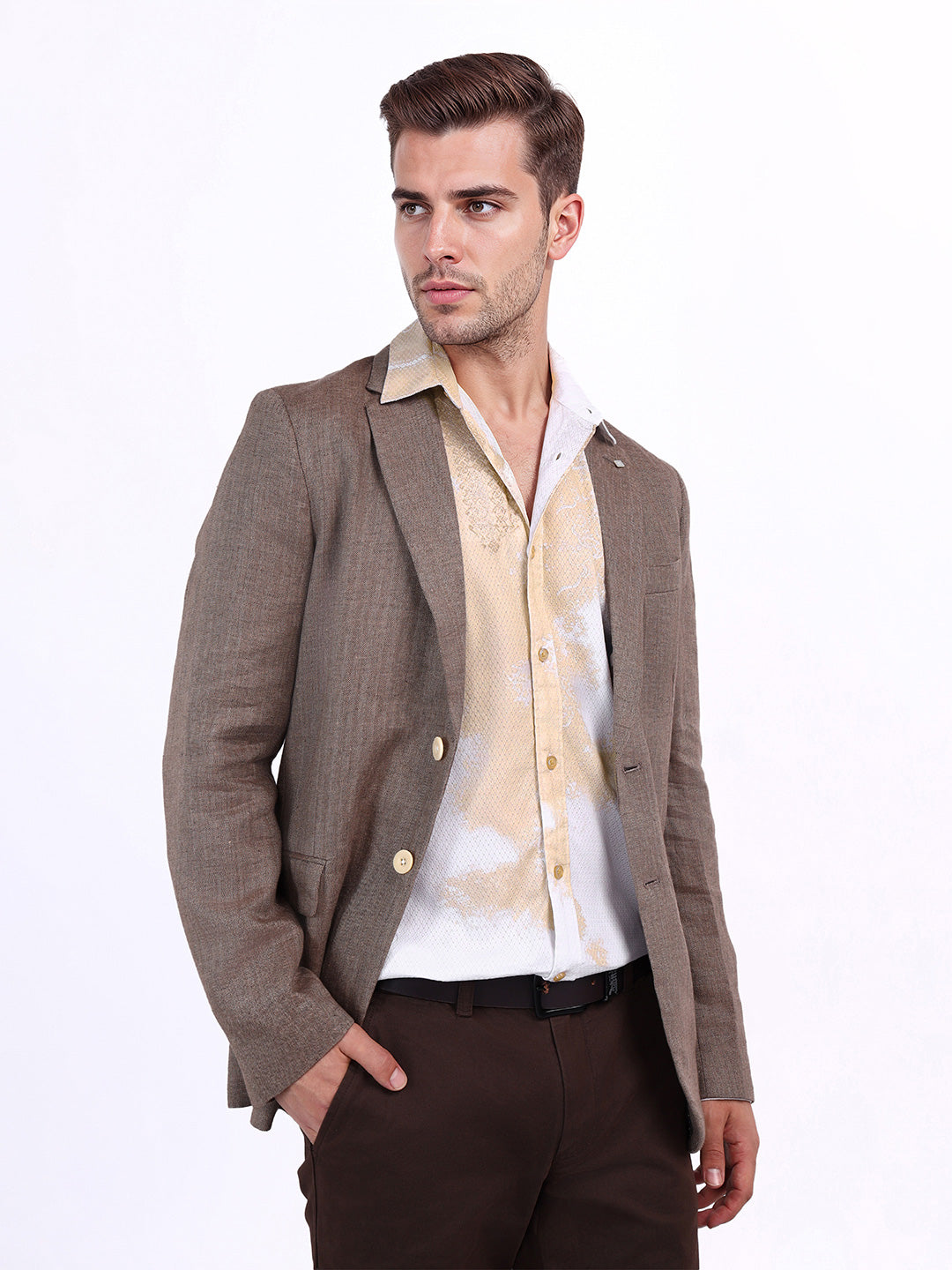 Iconic Men Beige Printed Collar Shirt