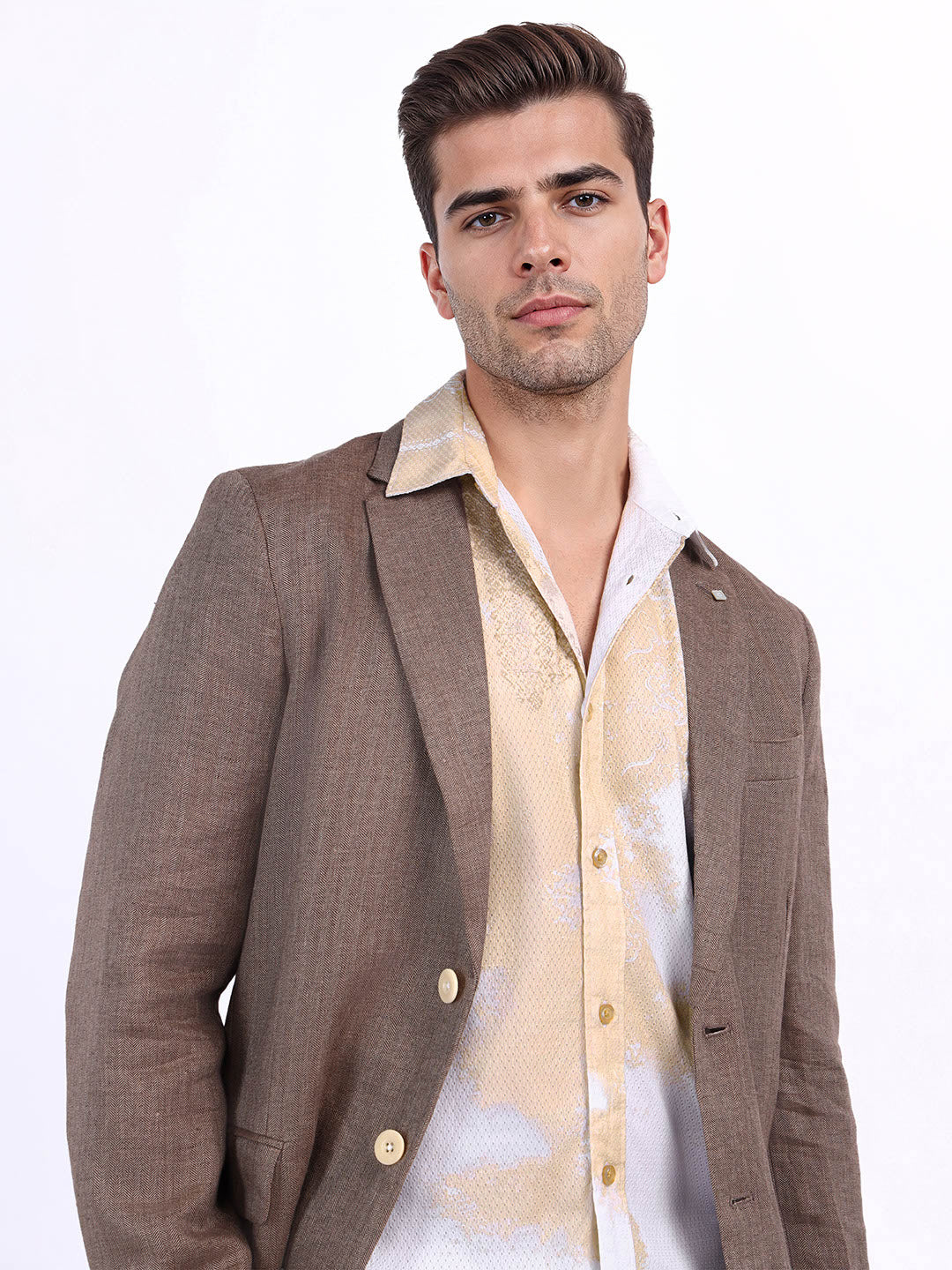 Iconic Men Beige Printed Collar Shirt