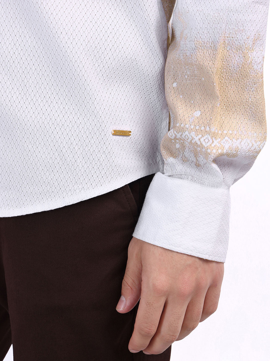 Iconic Men Beige Printed Collar Shirt