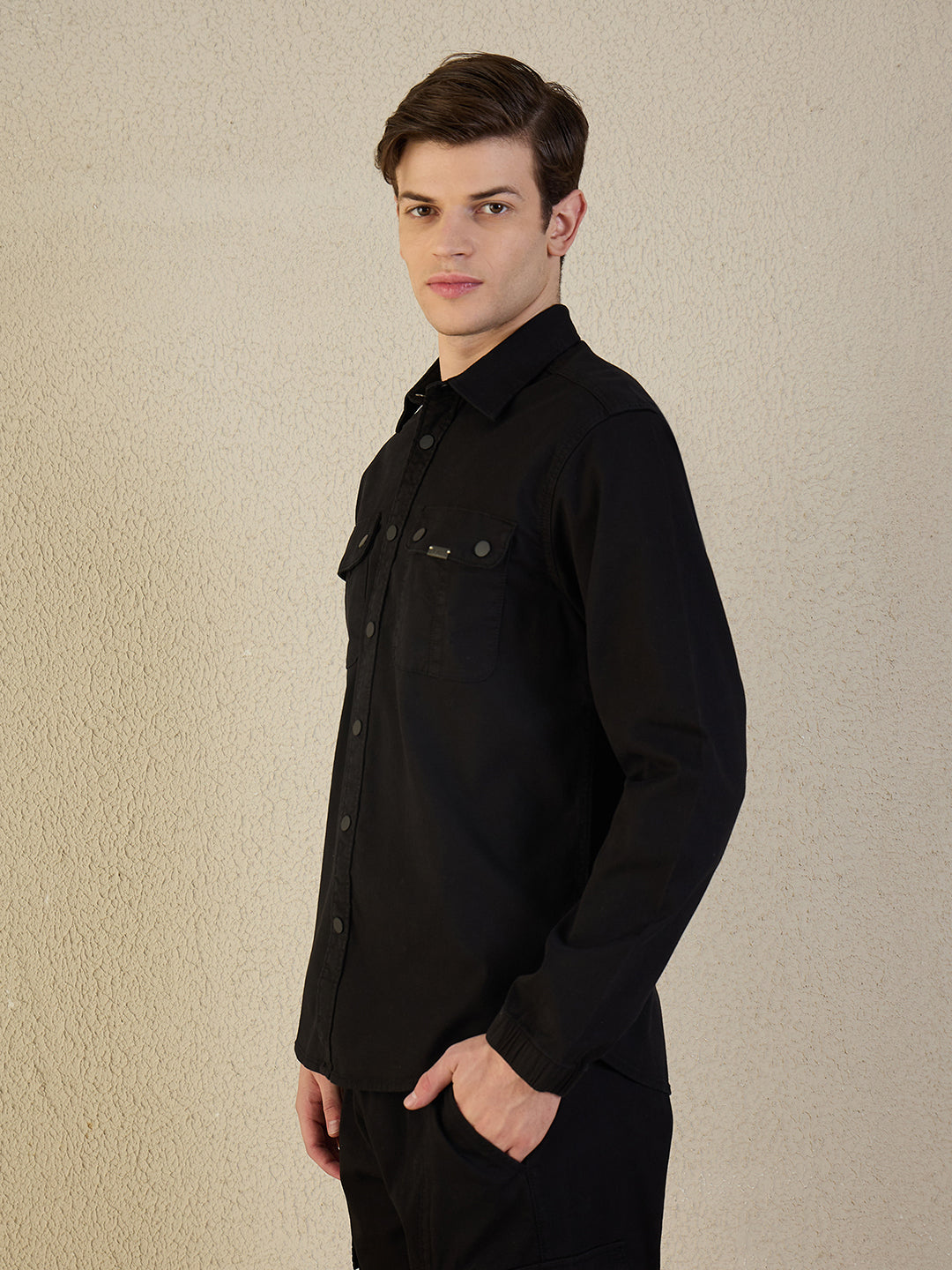 Iconic Men Black Solid Collared Shirt