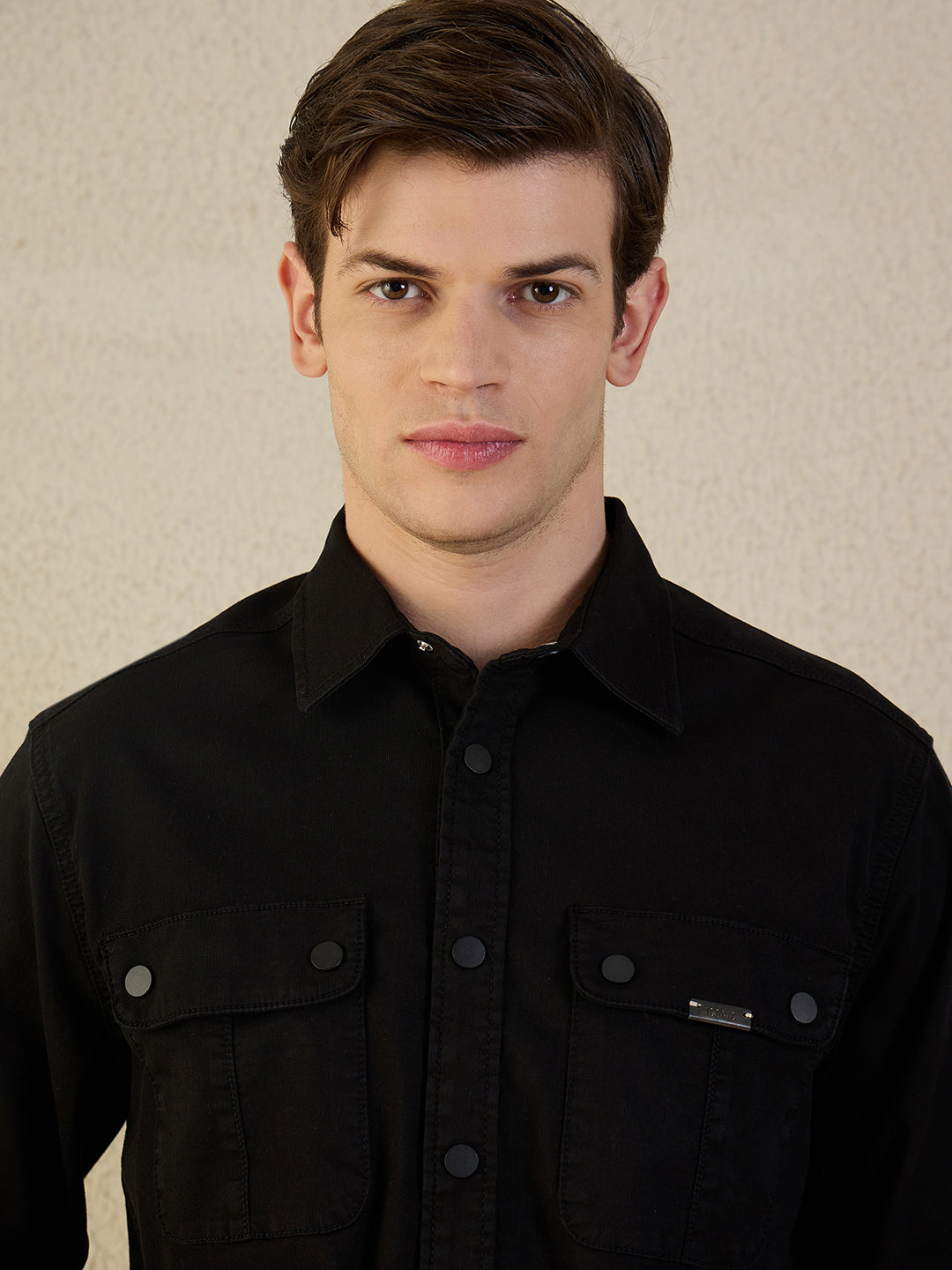 Iconic Men Black Solid Collared Shirt