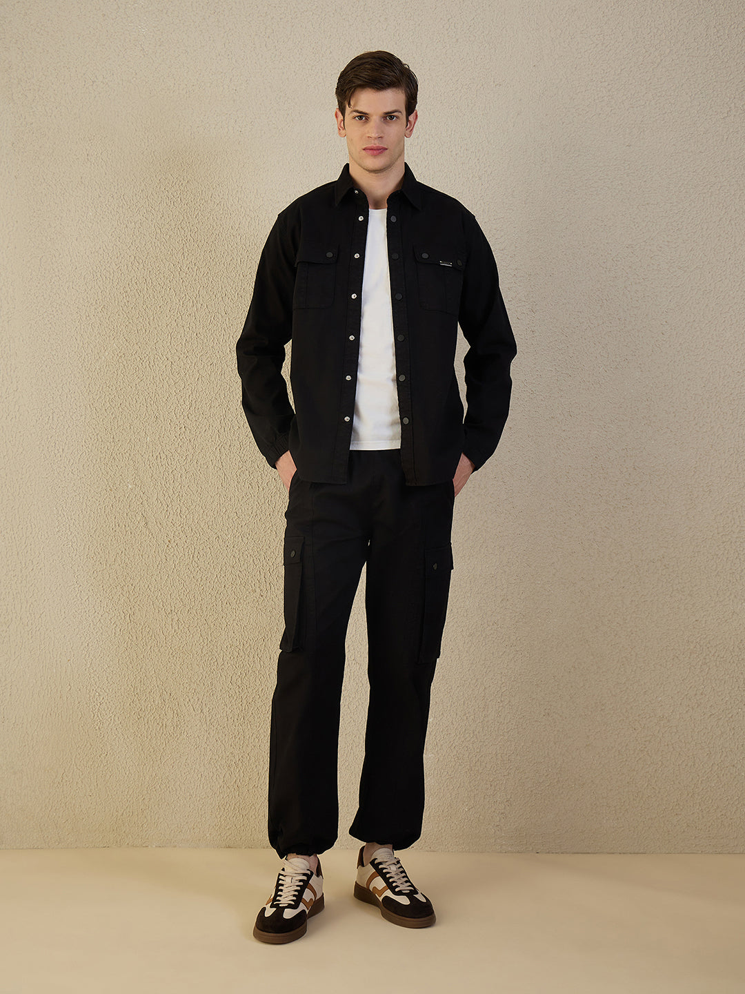 Iconic Men Black Solid Collared Shirt