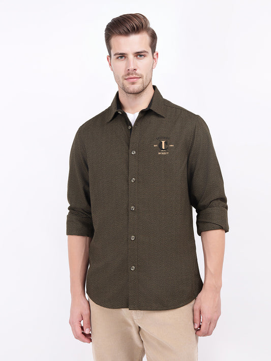 Iconic Men Brown Tweed Collar Shirt