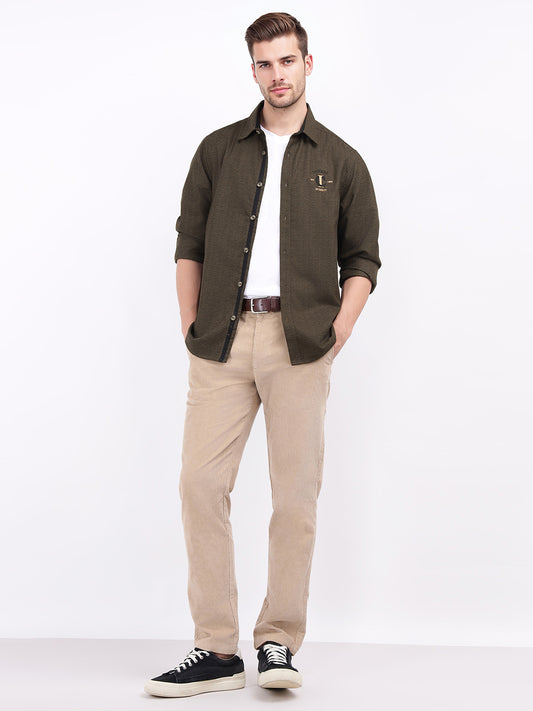 Iconic Men Brown Tweed Collar Shirt