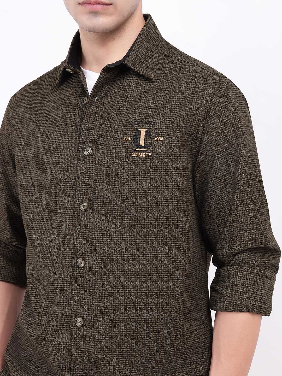 Iconic Men Brown Tweed Collar Shirt