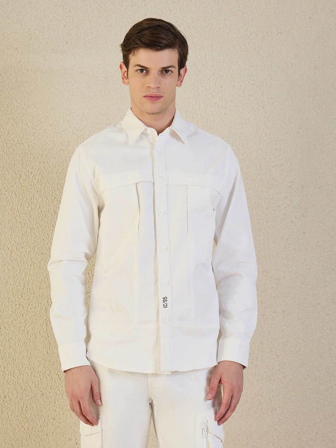 Iconic Men Off White Solid Collared Shirt