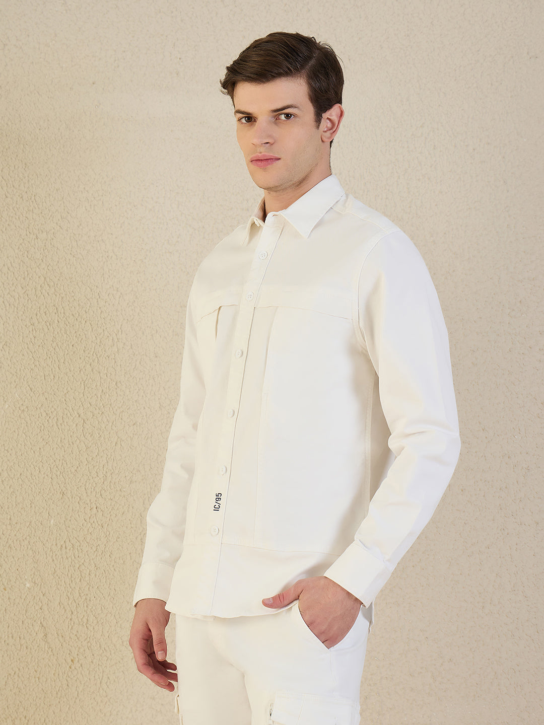Iconic Men Off White Solid Collared Shirt
