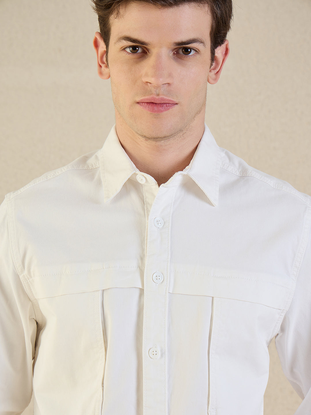 Iconic Men Off White Solid Collared Shirt