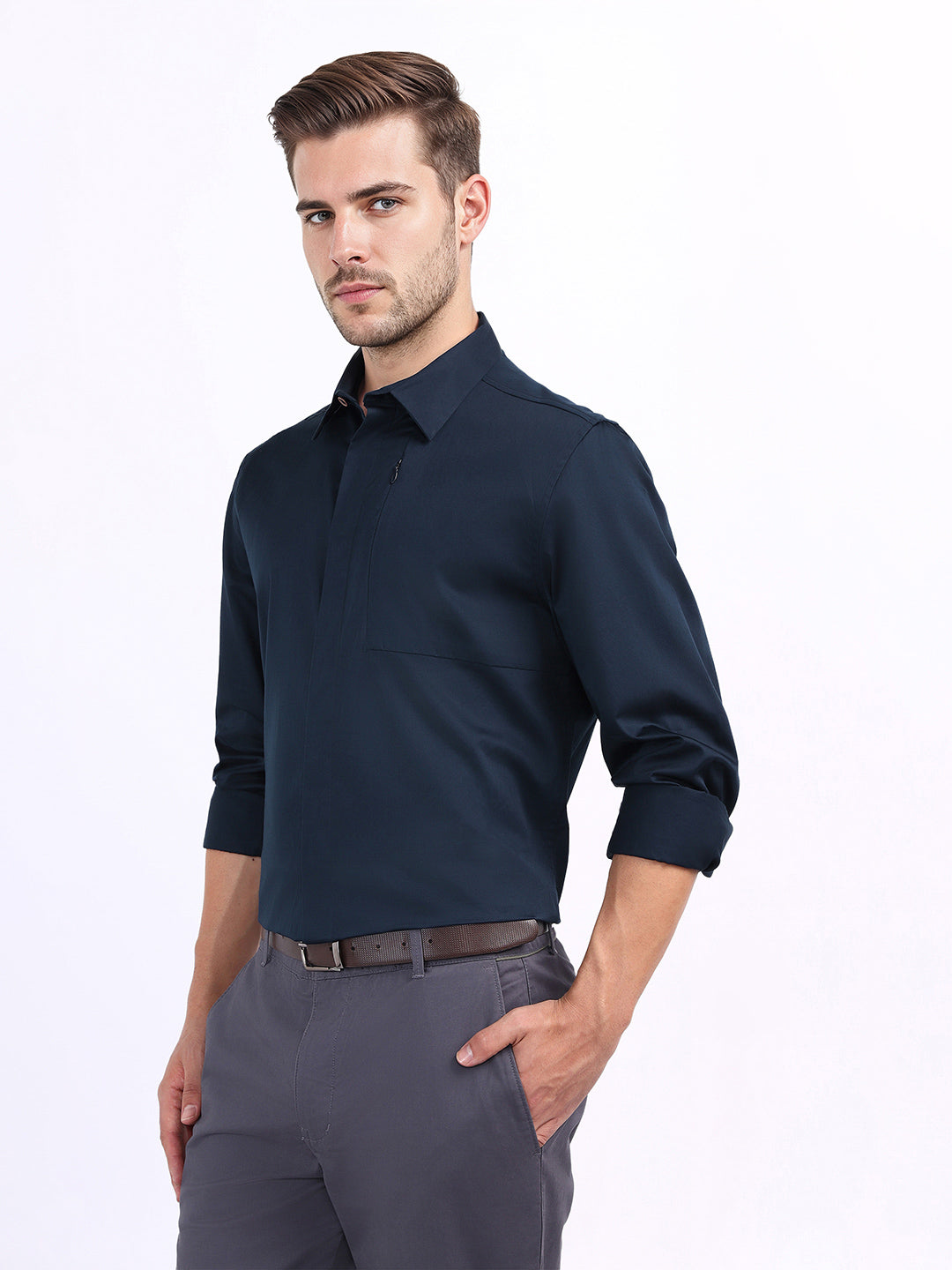 Iconic Men Blue Solid Collar Shirt