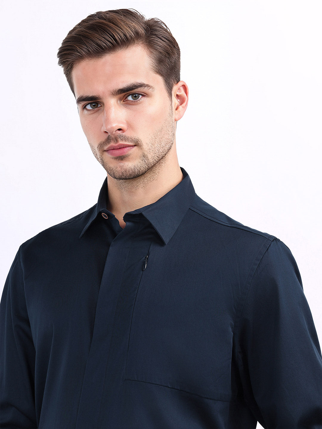 Iconic Men Blue Solid Collar Shirt
