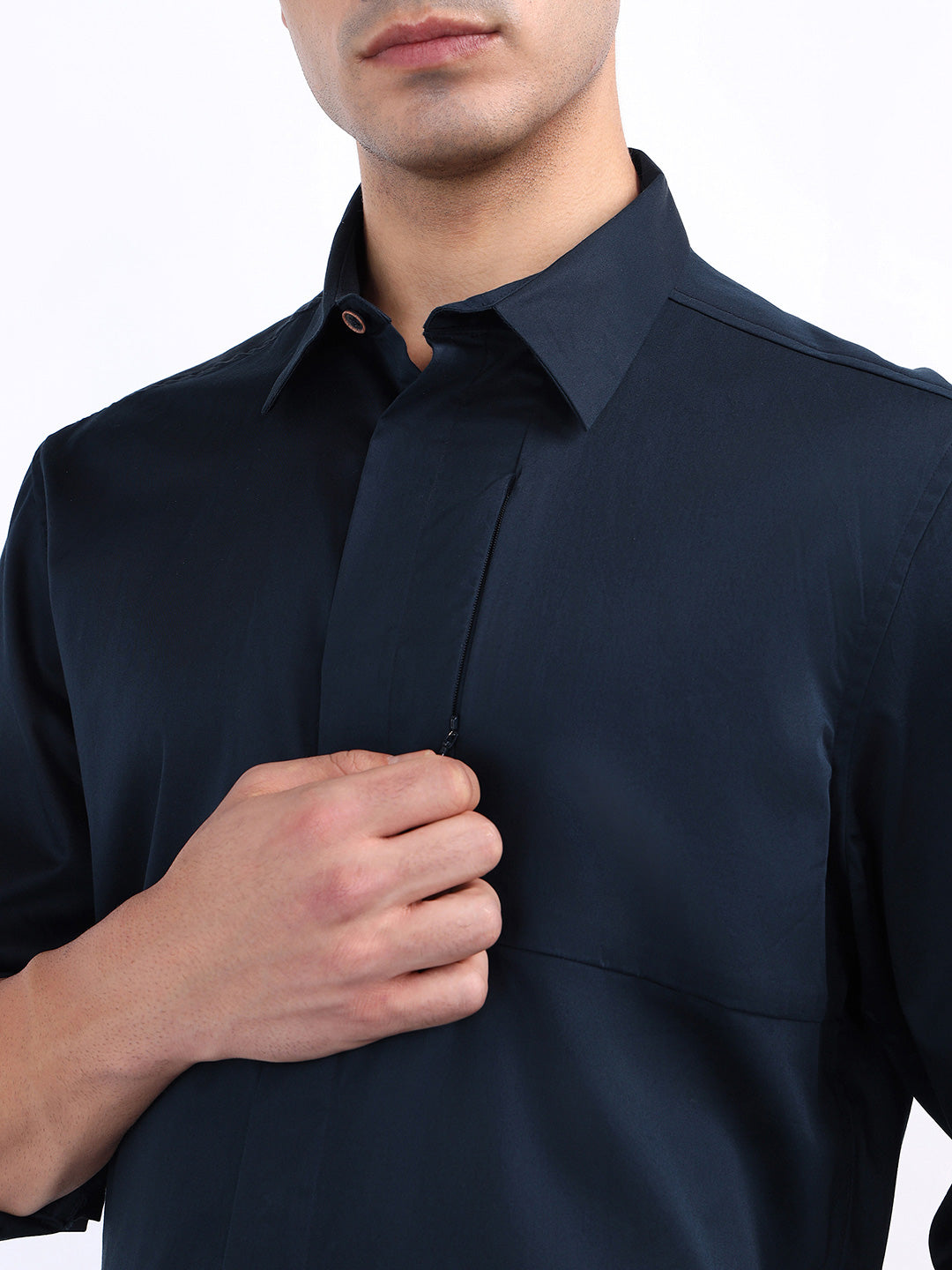 Iconic Men Blue Solid Collar Shirt