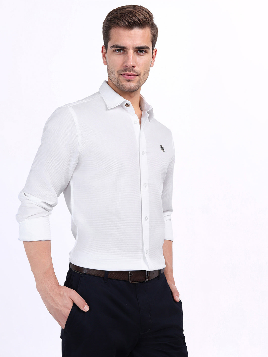 Iconic Men White Textured Collar Shirt