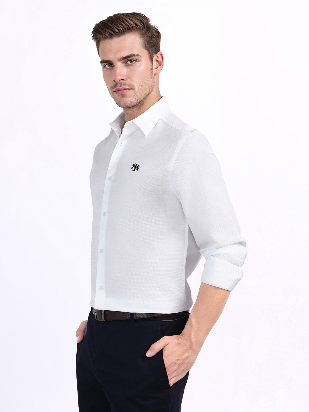 Iconic Men White Textured Collar Shirt