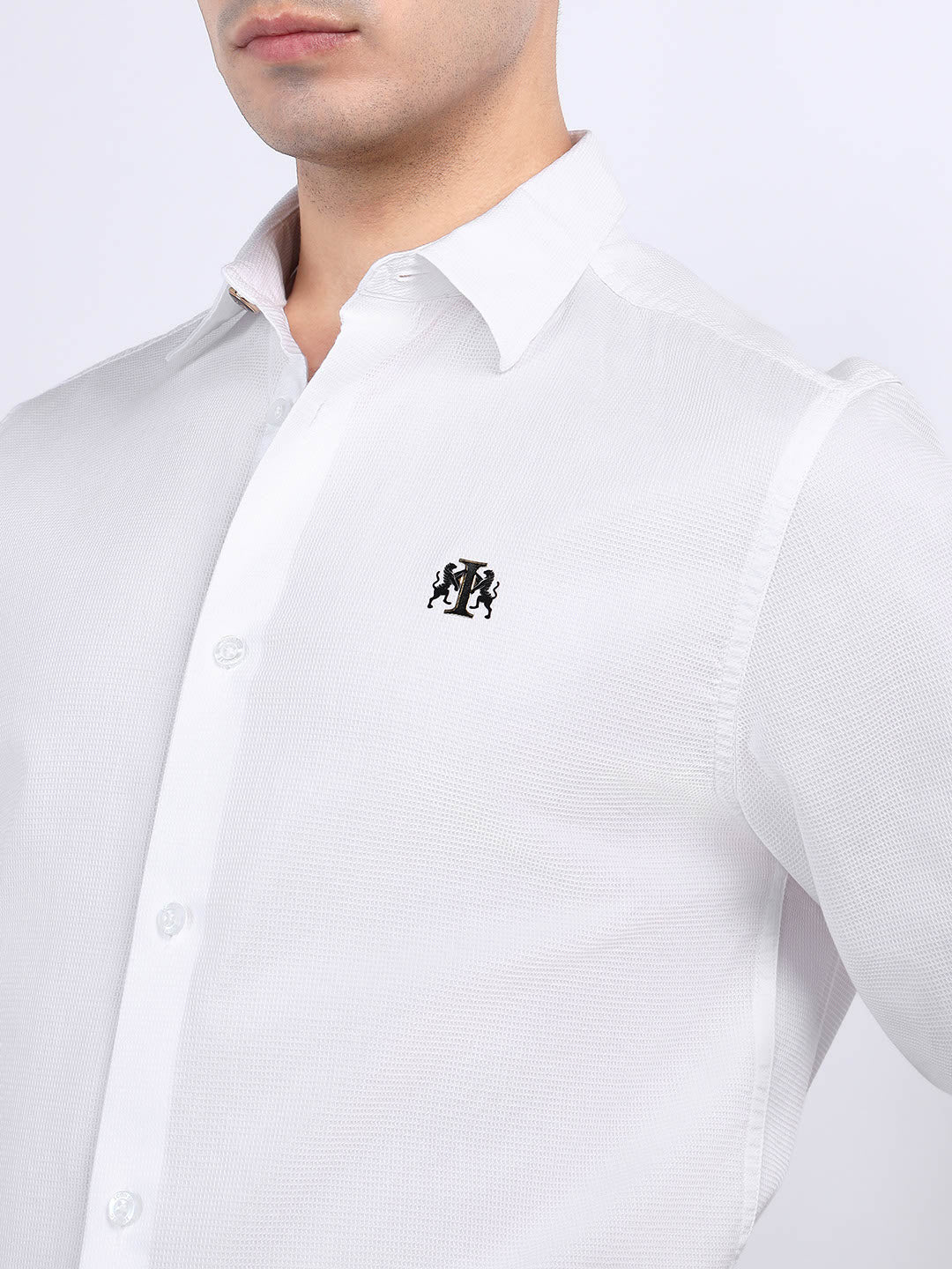 Iconic Men White Textured Collar Shirt