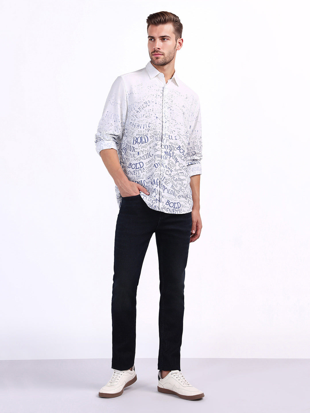 Iconic Men White Printed Collar Shirt