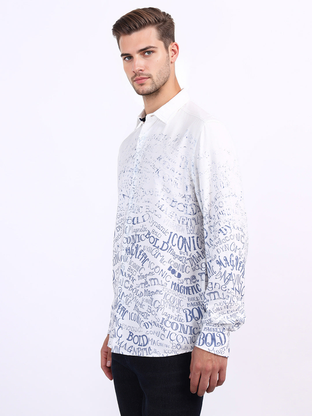 Iconic Men White Printed Collar Shirt