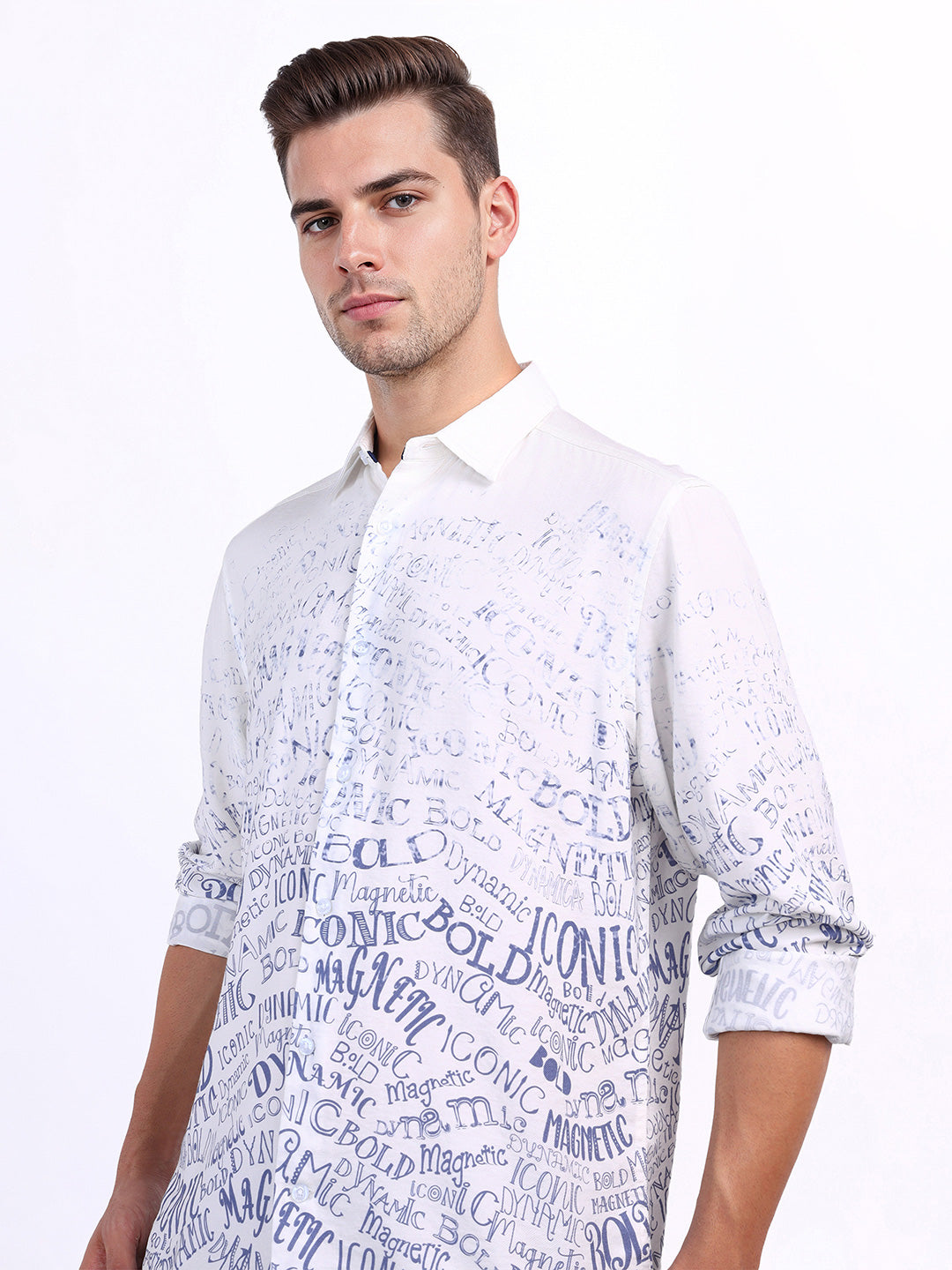 Iconic Men White Printed Collar Shirt