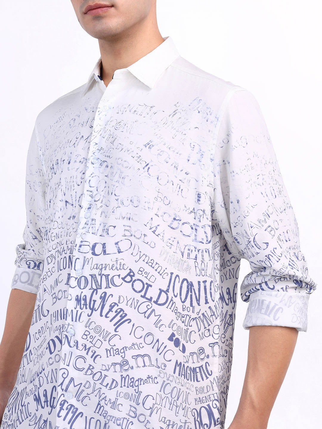 Iconic Men White Printed Collar Shirt