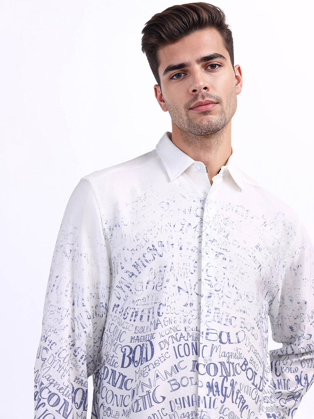 Iconic Men White Printed Collar Shirt