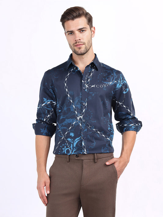 Iconic Men Blue Printed Collar Shirt