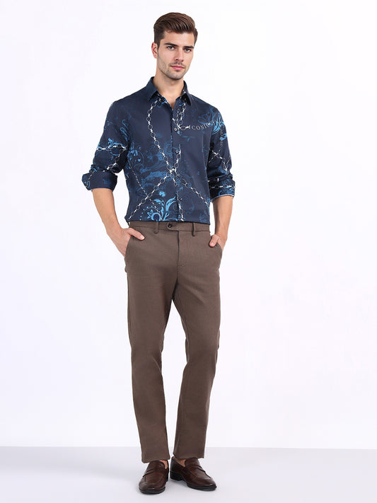 Iconic Men Blue Printed Collar Shirt