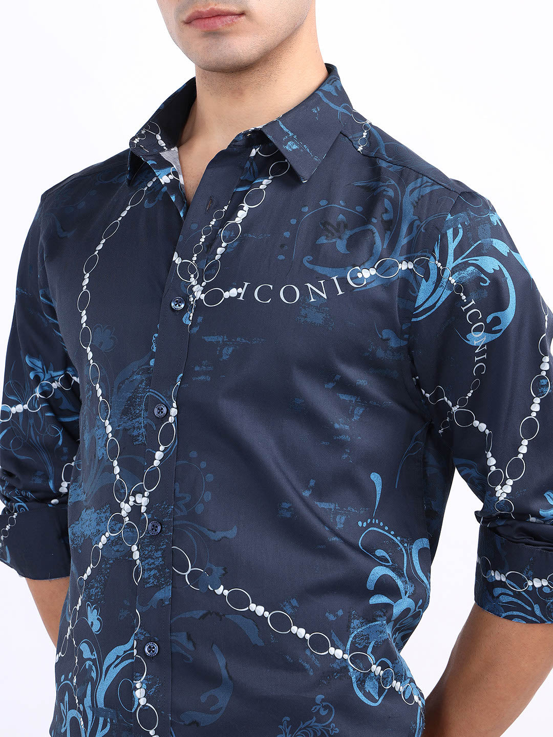 Iconic Men Blue Printed Collar Shirt