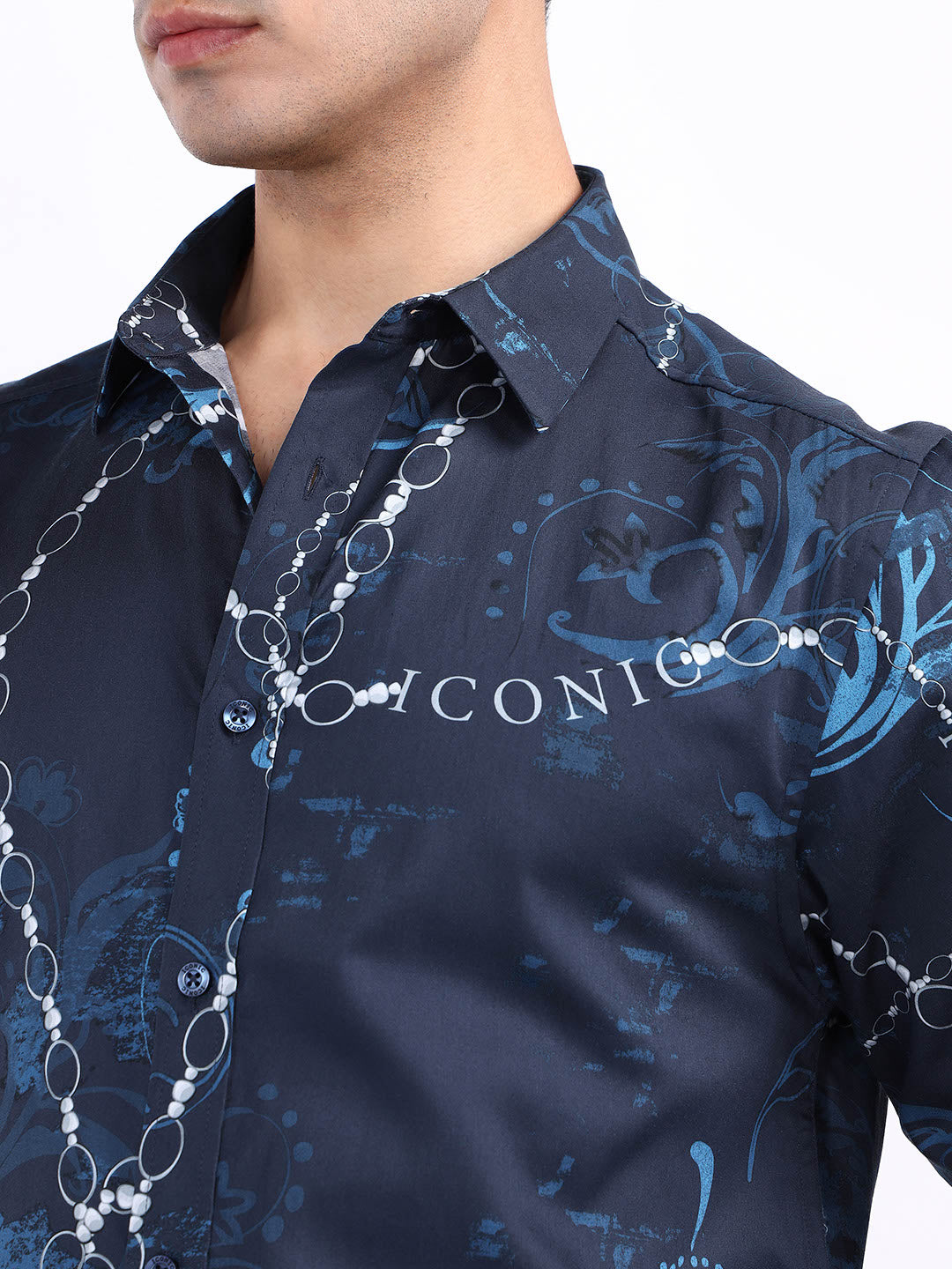 Iconic Men Blue Printed Collar Shirt