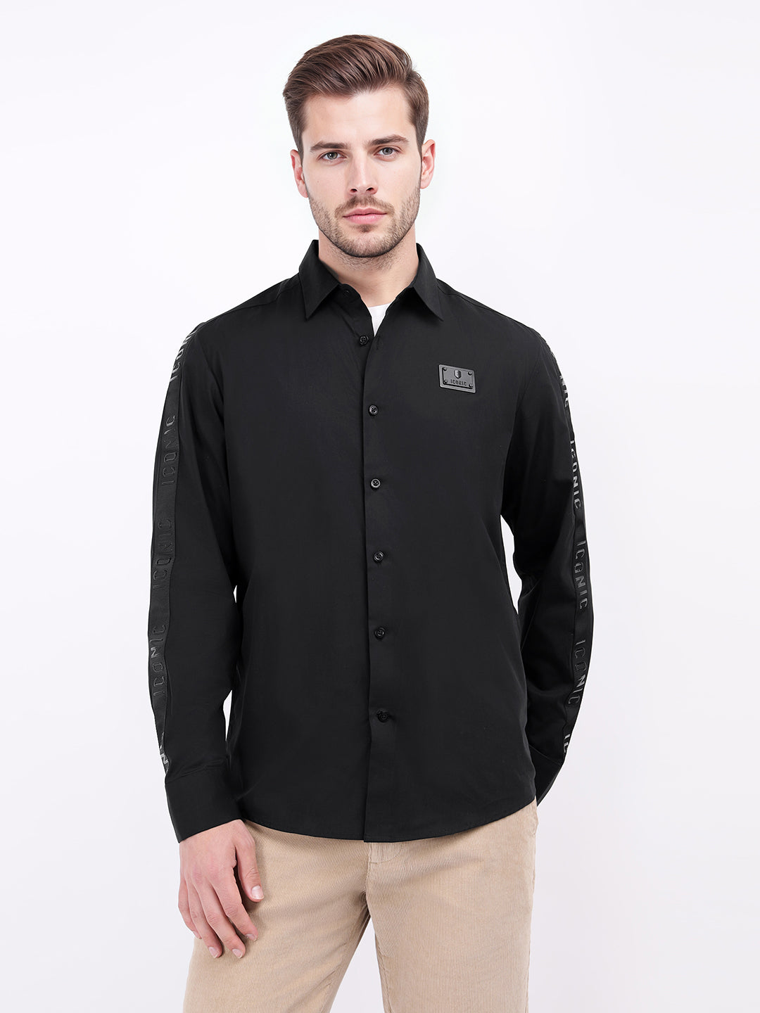 Iconic Men Black Solid Collar Shirt