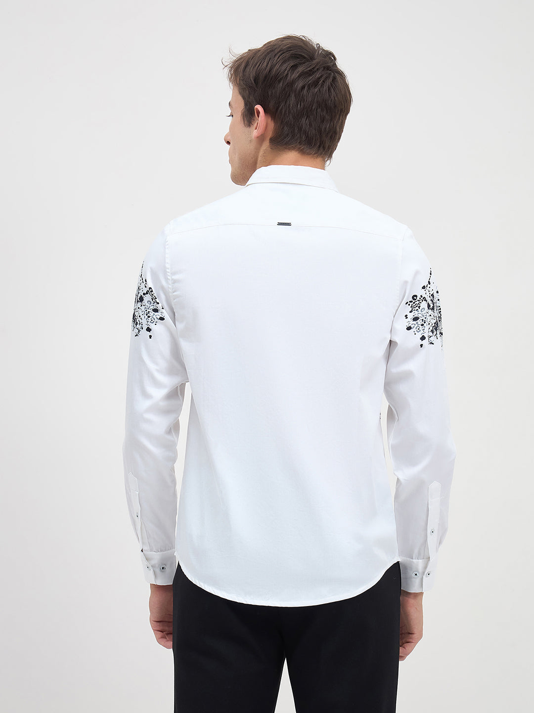 Iconic Men Regular Fit White Floral Pure Cotton Satin Shirt