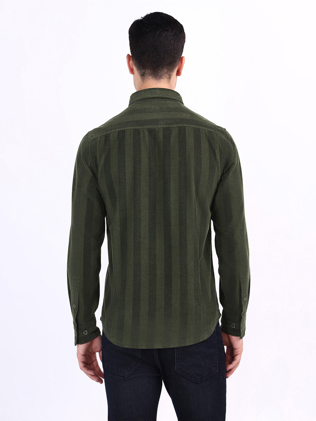 Iconic Men Green Striped Collar Shirt