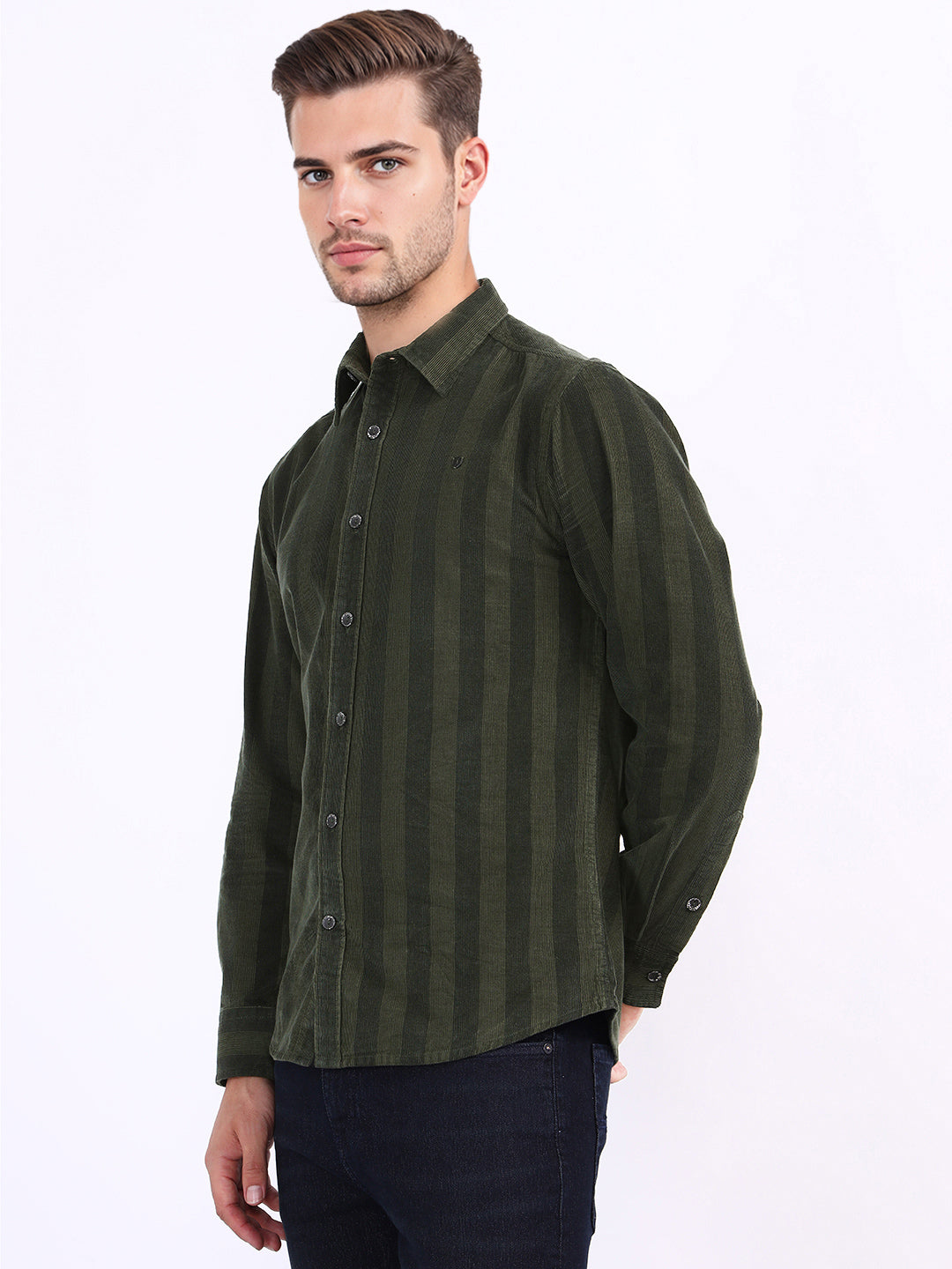 Iconic Men Green Striped Collar Shirt