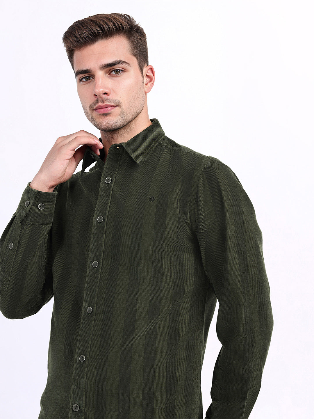 Iconic Men Green Striped Collar Shirt