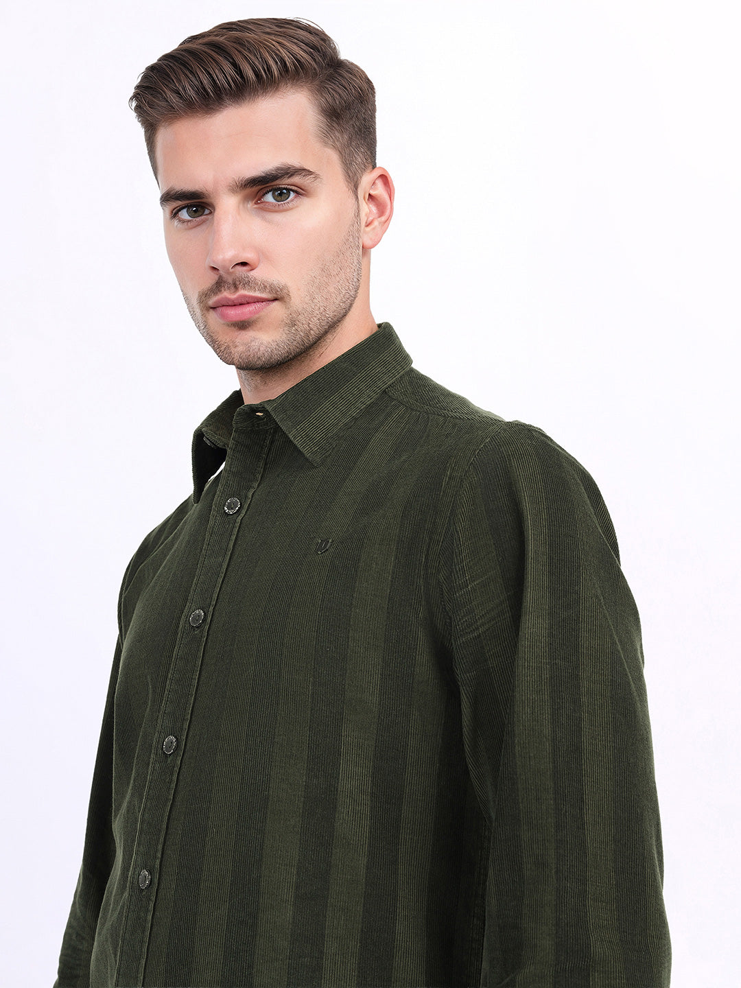 Iconic Men Green Striped Collar Shirt