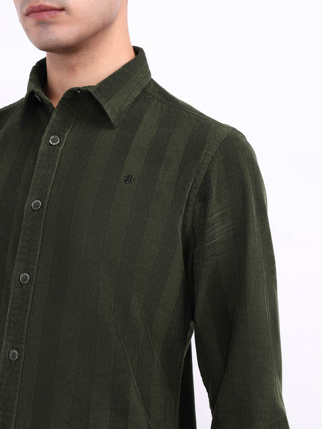 Iconic Men Green Striped Collar Shirt
