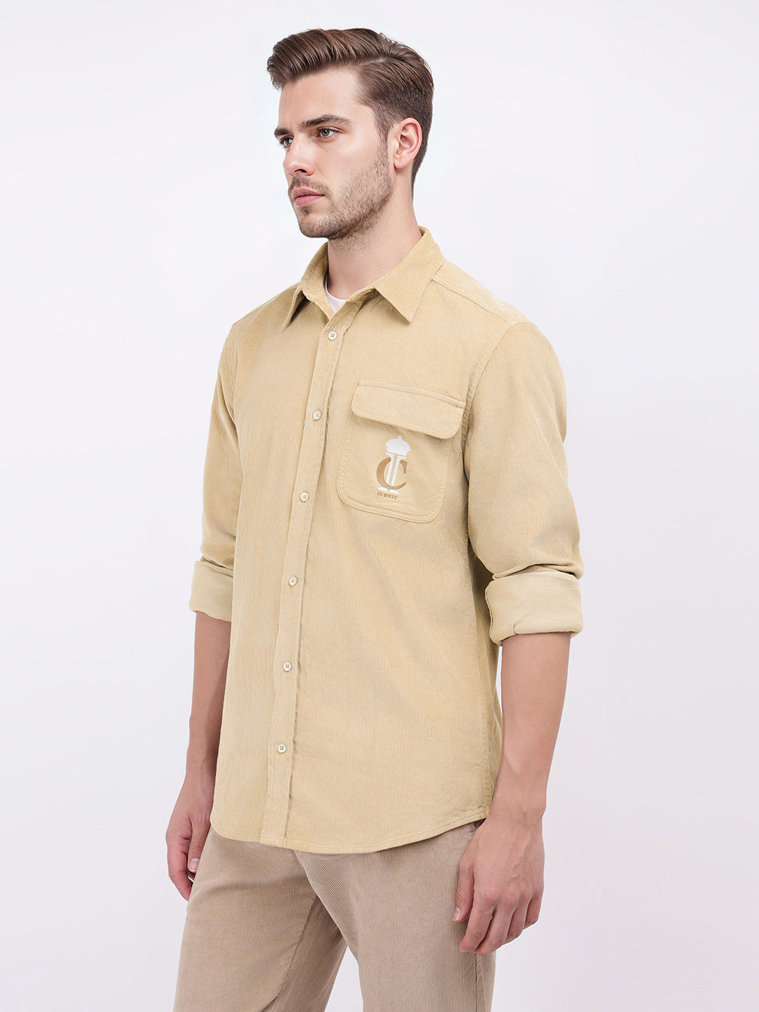 Iconic Men Beige Solid Collar Shirt