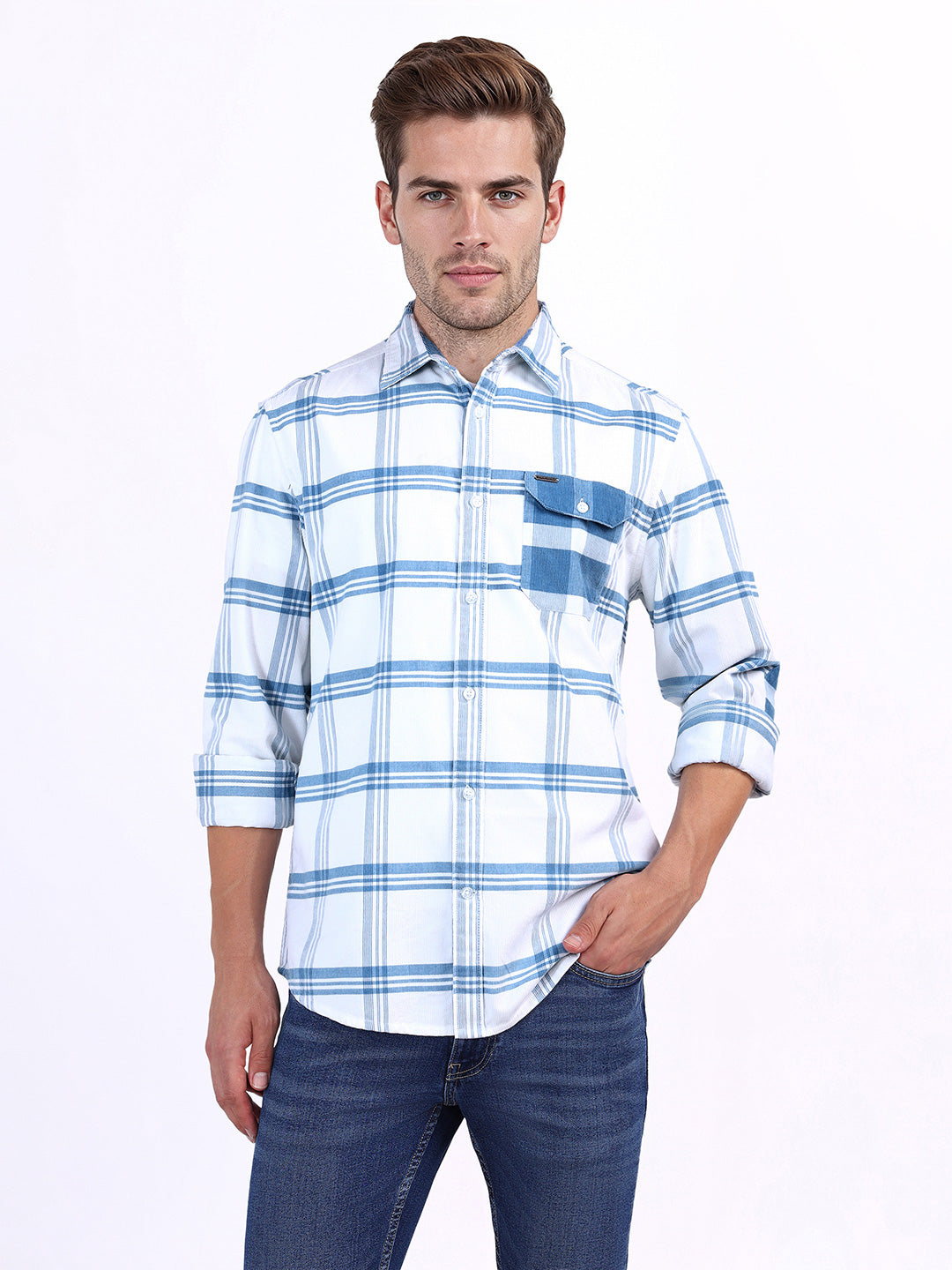 Iconic Men White Checks Collar Shirt